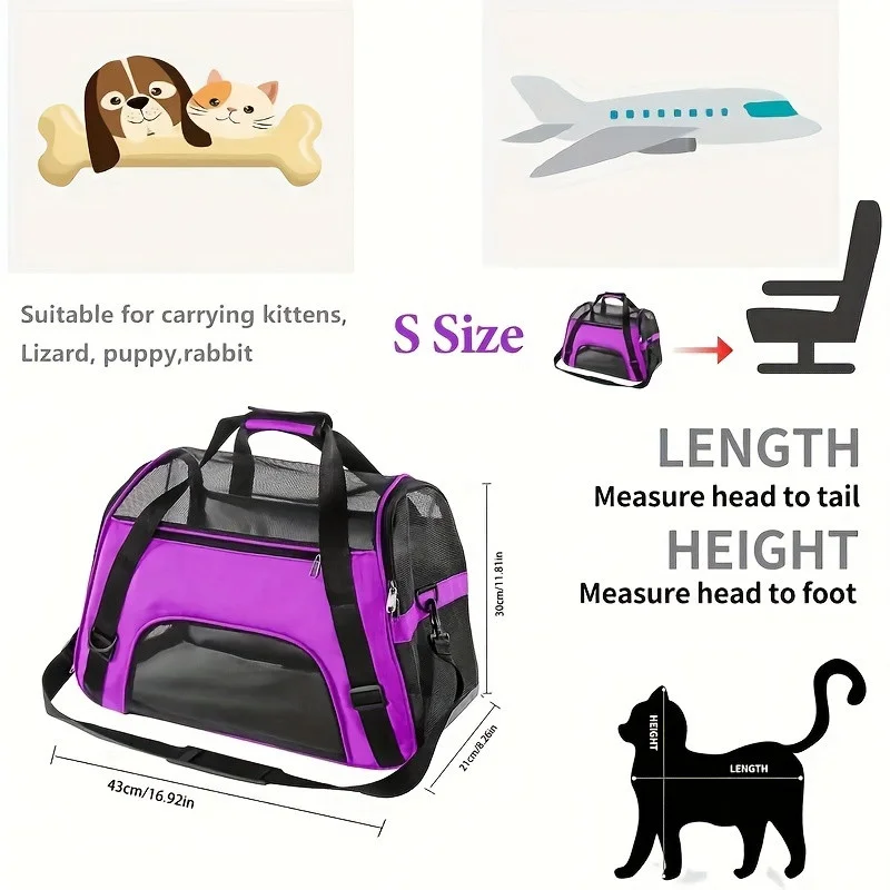 1pc Portable Pet Cage for Cats and Dogs - Airline Approved, Foldable and Convenient - Ideal for Travel and Outdoor Activities Purple