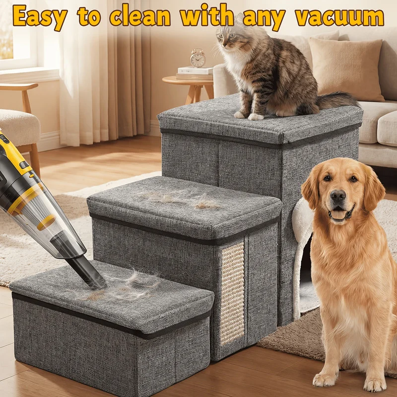 4/3 step pet stairs, suitable for high beds and sofas, non-slip bottom, sturdy support steps, soft buffer ramps, with storage function, perfect for elderly, injured cats and dogs, ideal gifts for pets, dog steps and ramps, dog accessories and supplies