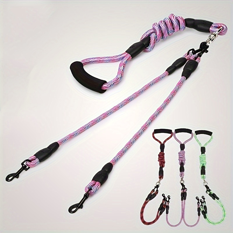 Wave Pattern Double Dog Leash - Removable, tangle-free nylon leash for two dogs on walks