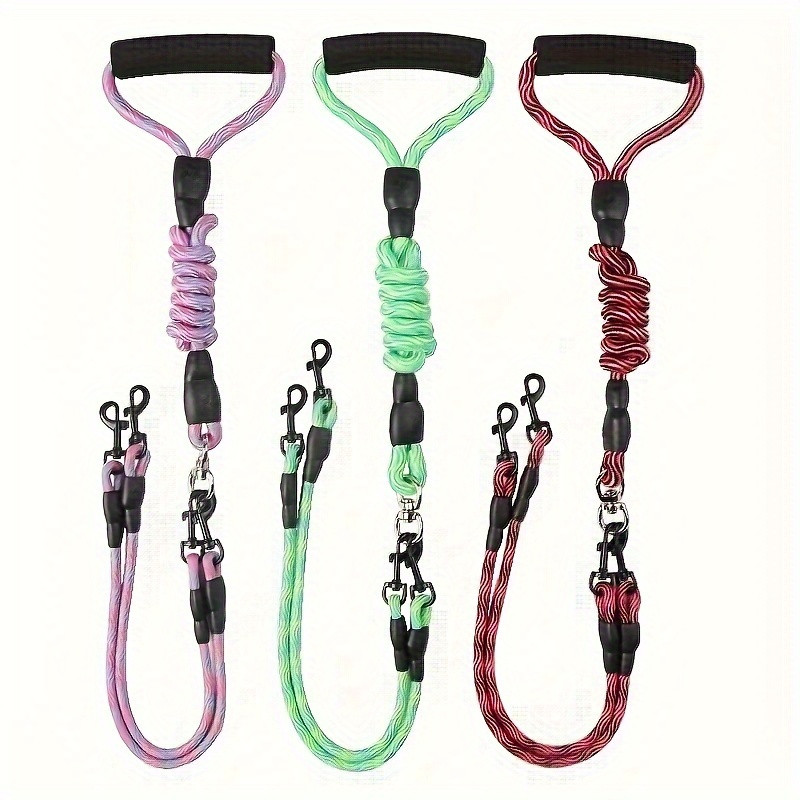 Wave Pattern Double Dog Leash - Removable, tangle-free nylon leash for two dogs on a walk