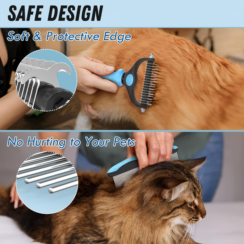 Pet grooming set blue hair removal brush with metal comb, used for unknotting and hair removal of long and tangled hair of cats and dogs