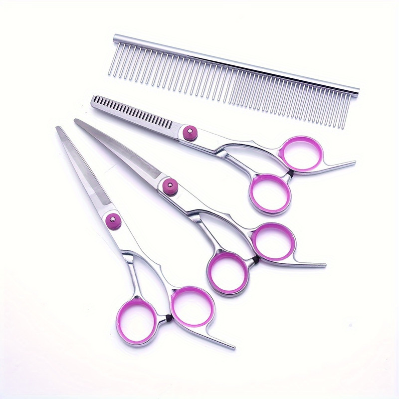 5-in-1 Professional Canine Grooming Scissors Set with Curved Shears and Comb | Stainless Steel, Universal Handheld, 6.5