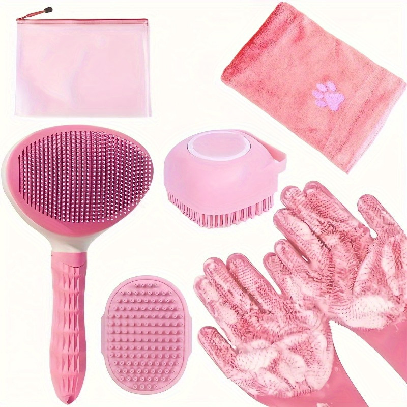 6-piece pet grooming tool set - includes comb, microfiber towel, bath mitt, hair removal needle - the essential pet care set for shiny coats that requires no power - 3