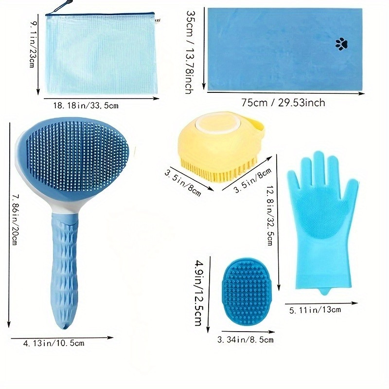 6-piece pet grooming tool set - includes comb, microfiber towel, bath mitt, hair removal needle - the essential pet care set for shiny coats that requires no power - 4