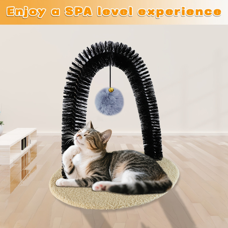 Cat Arch Self-Groomer Cat Massage Toy, Interactive Cat Hair Removal Brush with Scratching Pad Toy for Indoor Cats - 3