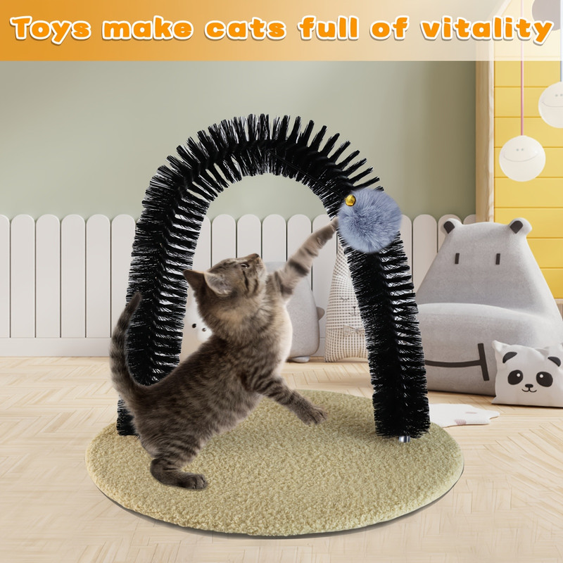 Cat Arch Self-Groomer Cat Massage Toy, Interactive Cat Hair Removal Brush with Scratching Pad Toy for Indoor Cats - 4