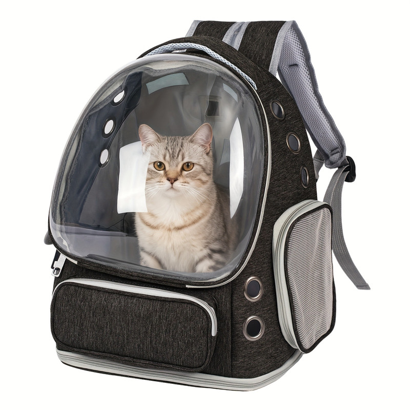 Breathable Clear Cat Bag Backpack with Bubble Viewing Window - All Seasons Plane/Train/Car Travel Cat Bag, Zipper/Cat Door Entry, Space Capsule Cat Bag, Durable (Fits All Cat Breeds/Sizes)