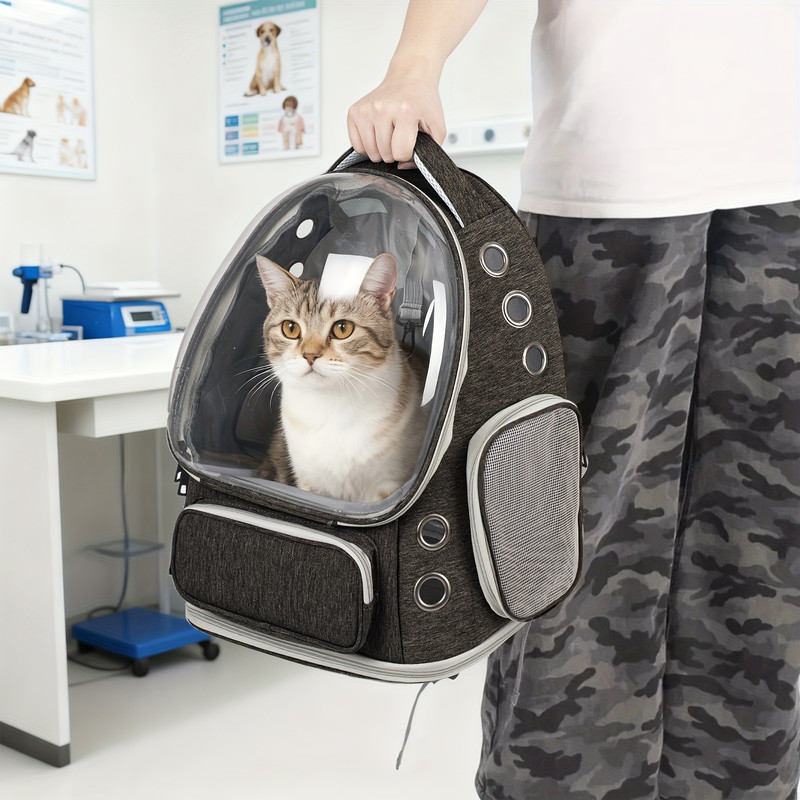 Breathable Clear Cat Bag Backpack with Bubble Viewing Window - All Seasons Plane/Train/Car Travel Cat Bag, Zipper/Cat Door Entry, Space Capsule Cat Bag, Durable (Fits All Cat Breeds/Sizes) - 3