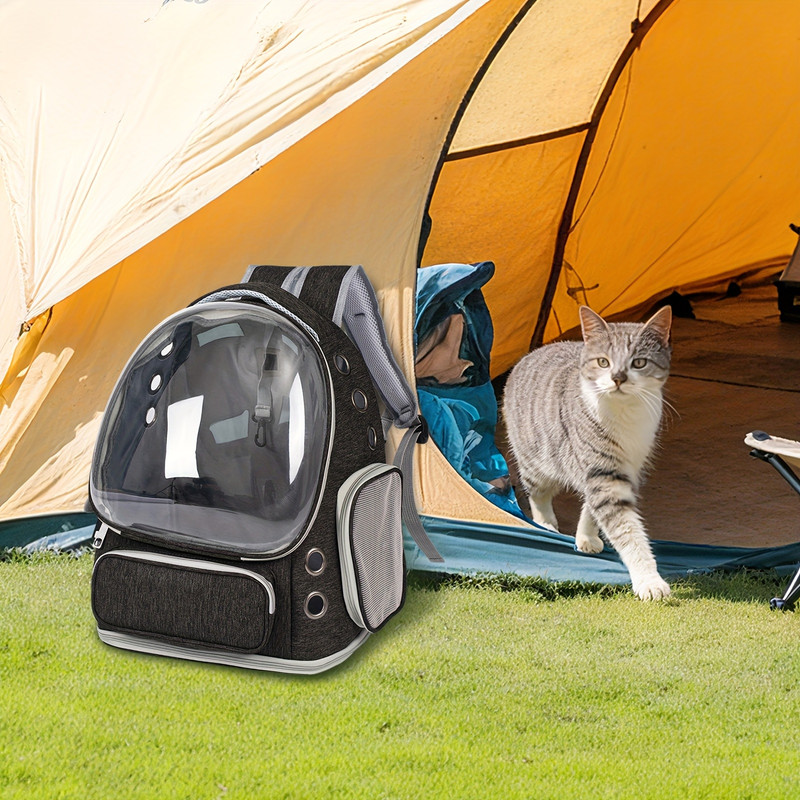 Breathable Clear Cat Bag Backpack with Bubble Viewing Window - All Seasons Plane/Train/Car Travel Cat Bag, Zipper/Cat Door Entry, Space Capsule Cat Bag, Durable (Fits All Cat Breeds/Sizes) - 5