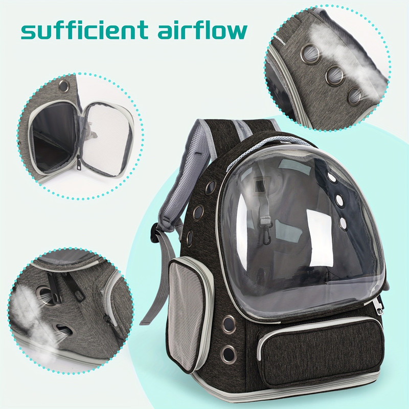 Breathable Clear Cat Bag Backpack with Bubble Viewing Window - All Seasons Plane/Train/Car Travel Cat Bag, Zipper/Cat Door Entry, Space Capsule Cat Bag, Durable (Fits All Cat Breeds/Sizes) - 6