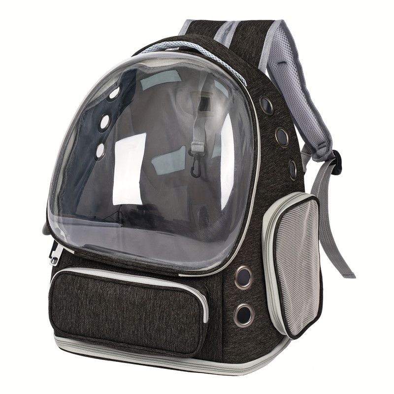 Breathable Clear Cat Bag Backpack with Bubble Viewing Window - All Seasons Plane/Train/Car Travel Cat Bag, Zipper/Cat Door Entry, Space Capsule Cat Bag, Durable (Fits All Cat Breeds/Sizes) - 7