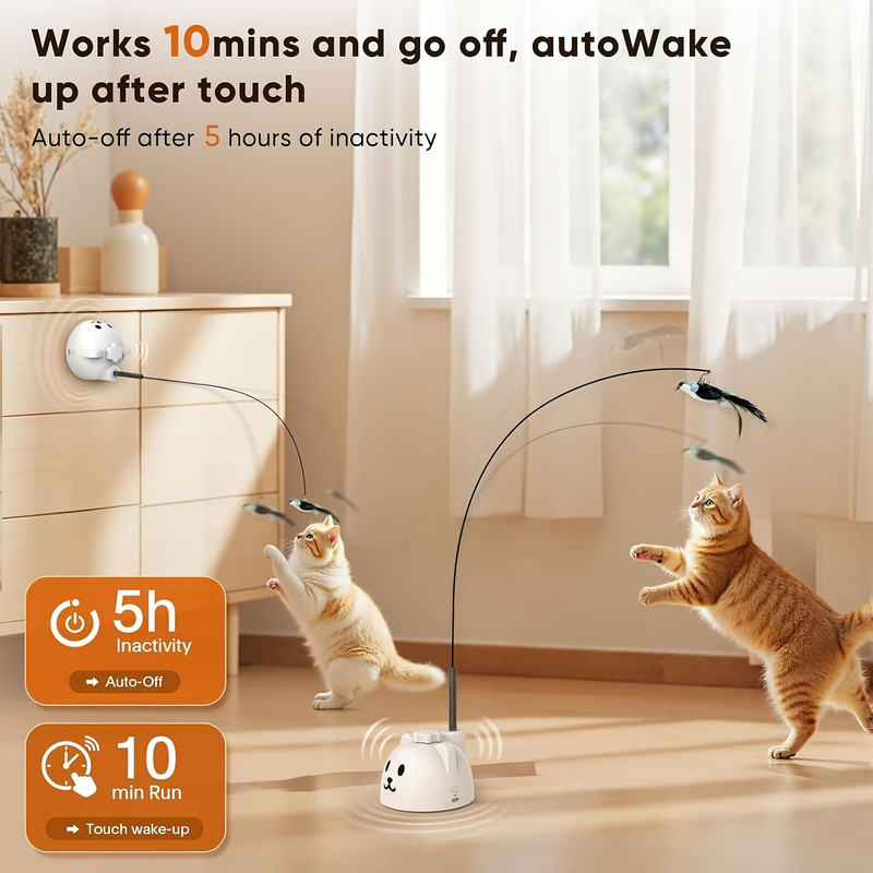 Interactive Toy for Indoor Cats Automatic Electronically Controlled Flying Bird Feather Cat Toy - Best Intelligent Toy for Kittens and Adult Cats Sticky and Hanging Electric Cat Toy Feather Wand Enhanced Suction Cup Interactive Cat Toy Automatic Swinging Cat Stick Toy - 2