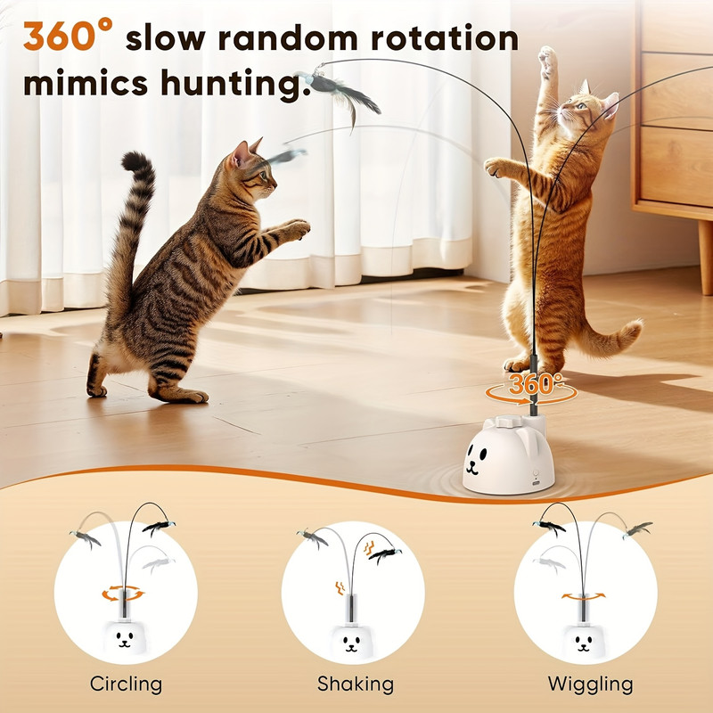 Interactive Toy for Indoor Cats Automatic Electronically Controlled Flying Bird Feather Cat Toy - Best Intelligent Toy for Kittens and Adult Cats Sticky and Hanging Electric Cat Toy Feather Wand Enhanced Suction Cup Interactive Cat Toy Automatic Swinging Cat Stick Toy - 3