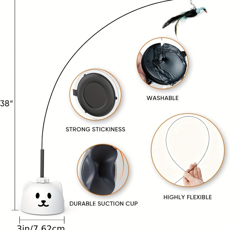 Interactive Toy for Indoor Cats Automatic Electronically Controlled Flying Bird Feather Cat Toy - Best Intelligent Toy for Kittens and Adult Cats Sticky and Hanging Electric Cat Toy Feather Wand Enhanced Suction Cup Interactive Cat Toy Automatic Swinging Cat Stick Toy - 4