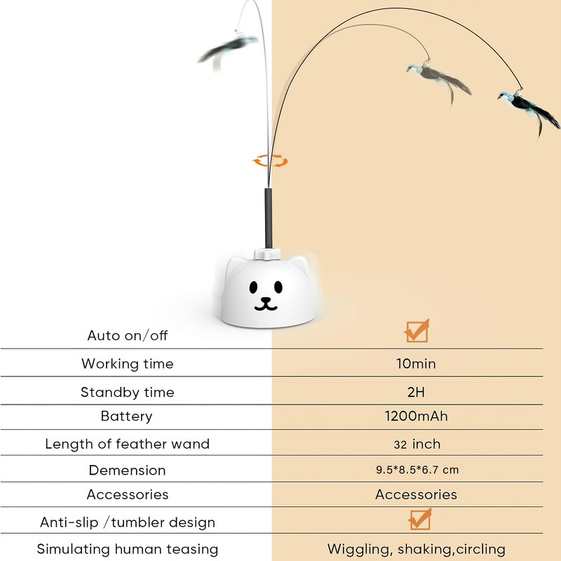 Interactive Toy for Indoor Cats Automatic Electronically Controlled Flying Bird Feather Cat Toy - Best Intelligent Toy for Kittens and Adult Cats Sticky and Hanging Electric Cat Toy Feather Wand Enhanced Suction Cup Interactive Cat Toy Automatic Swinging Cat Stick Toy - 5