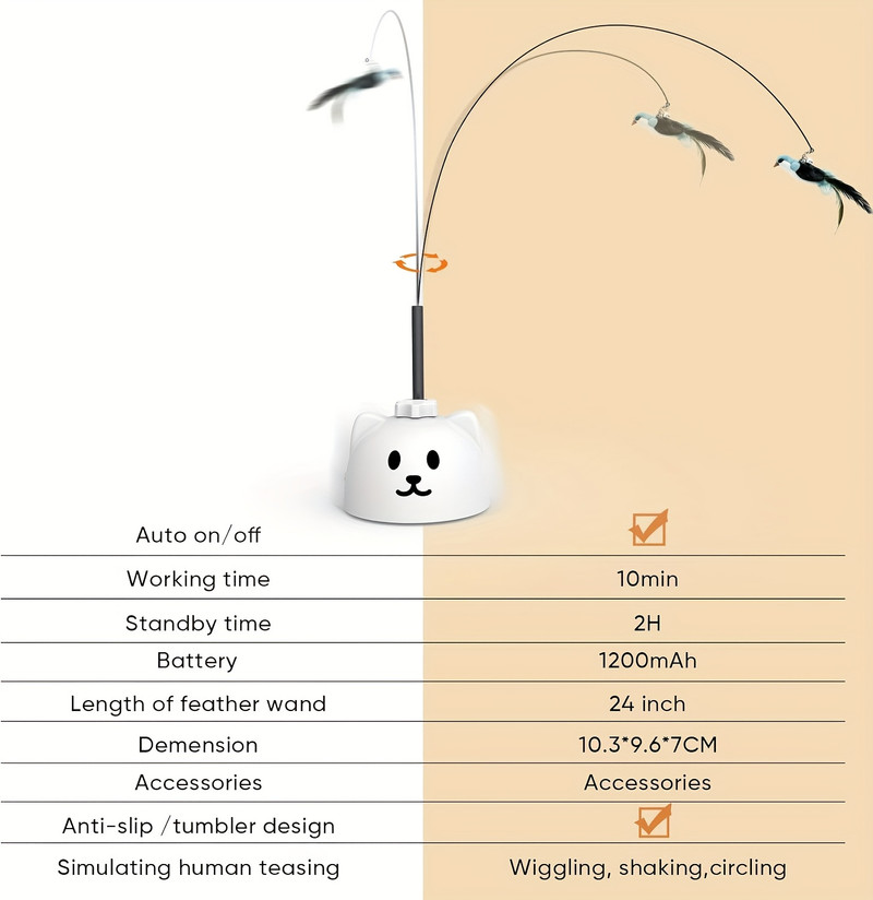 Interactive Toy for Indoor Cats Automatic Electronically Controlled Flying Bird Feather Cat Toy - Best Intelligent Toy for Kittens and Adult Cats Sticky and Hanging Electric Cat Toy Feather Wand Enhanced Suction Cup Interactive Cat Toy Automatic Swinging Cat Stick Toy - 8