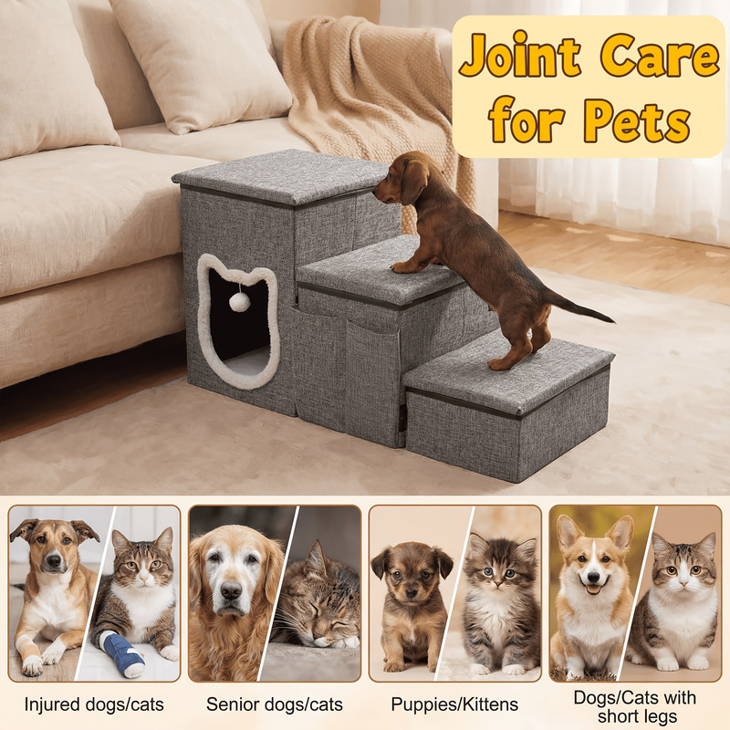 4/3 step pet stairs for high beds and sofas, non-slip bottom, sturdy support steps, soft cushioning ramps, with storage function, perfect for elderly, injured cats and dogs, ideal gift for pets, dog steps and ramps, dog accessories and supplies - 2