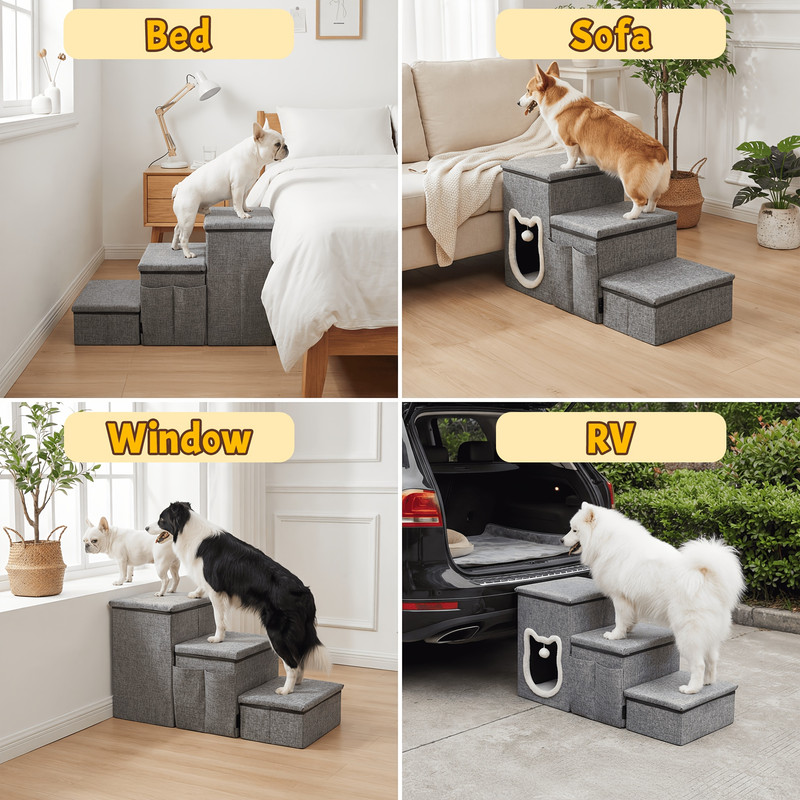 4/3 step pet stairs for high beds and sofas, non-slip bottom, sturdy support steps, soft cushioning ramps, with storage function, perfect for elderly, injured cats and dogs, ideal gift for pets, dog steps and ramps, dog accessories and supplies - 5
