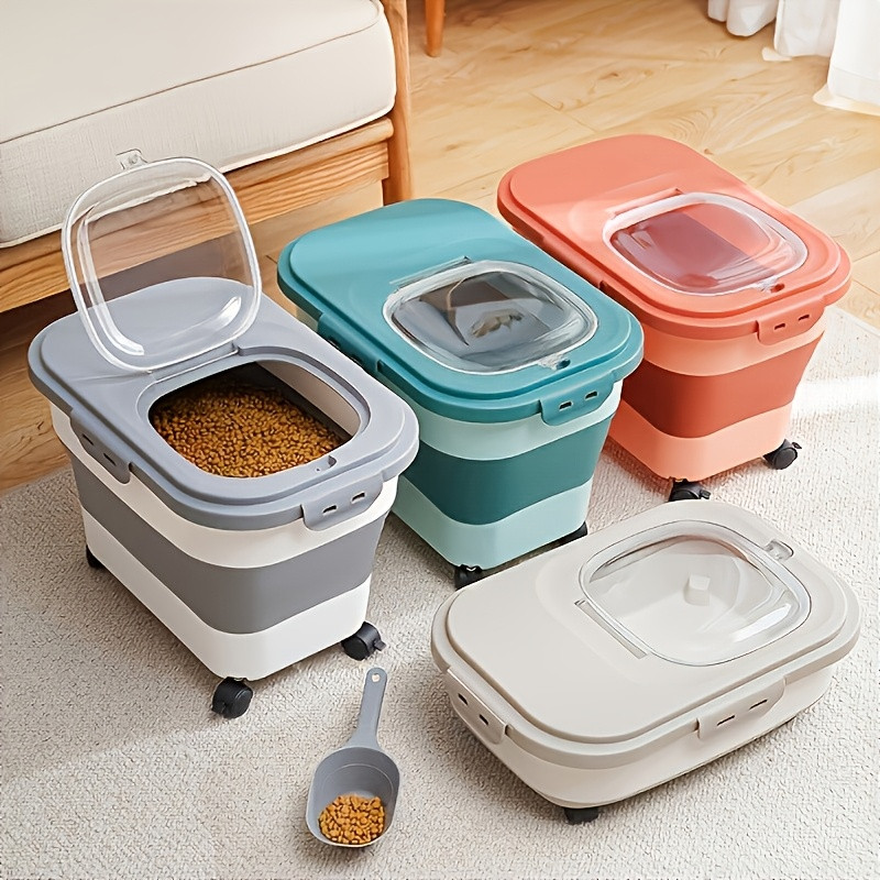 Foldable Pet Food Storage Container Set (5-30 lbs) | Moisture-Proof Cat and Dog Food Containers with Sealing Lid and Wheels, Large Capacity Foldable Pet Food Storage Bin for Pet Food, Grain and Flour