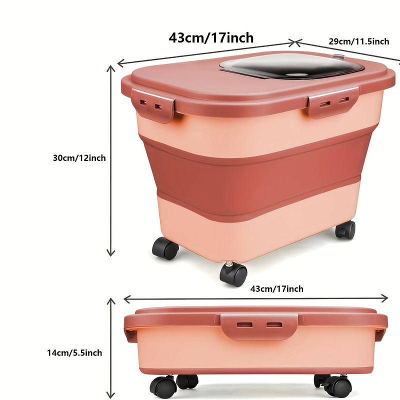 Foldable Pet Food Storage Container Set (5-30 lbs) | Moisture-Proof Cat and Dog Food Containers with Sealing Lid and Wheels, Large Capacity Foldable Pet Food Storage Bin for Pet Food, Grain and Flour - 5