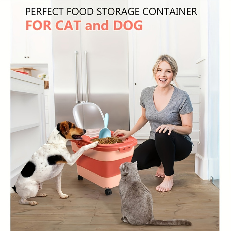 Foldable Pet Food Storage Container Set (5-30 lbs) | Moisture-Proof Cat and Dog Food Containers with Sealing Lid and Wheels, Large Capacity Foldable Pet Food Storage Bin for Pet Food, Grain and Flour - 6