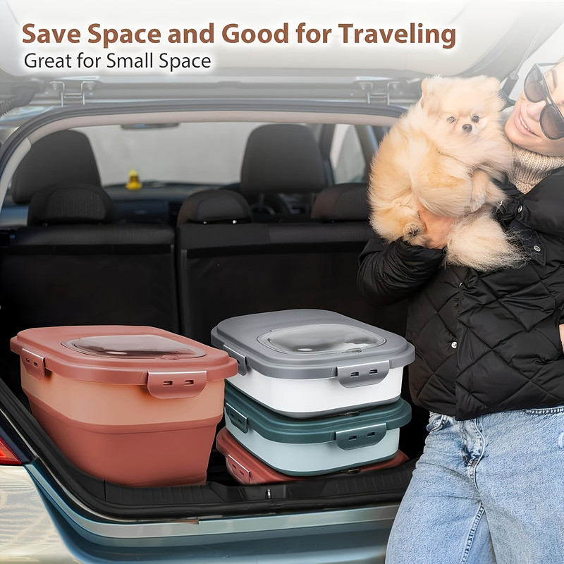 Foldable Pet Food Storage Container Set (5-30 lbs) | Moisture-Proof Cat and Dog Food Containers with Sealing Lid and Wheels, Large Capacity Foldable Pet Food Storage Bin for Pet Food, Grain and Flour - 7