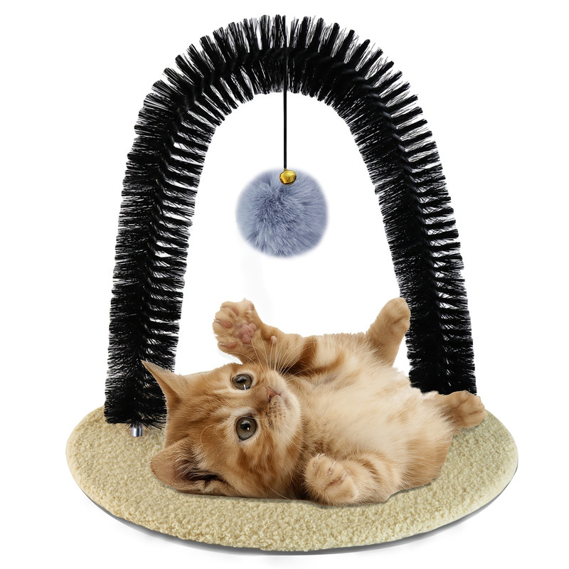 Cat Arch Self-Groomer Cat Massage Toy, Interactive Cat Hair Removal Brush with Scratching Pad Toy for Indoor Cats